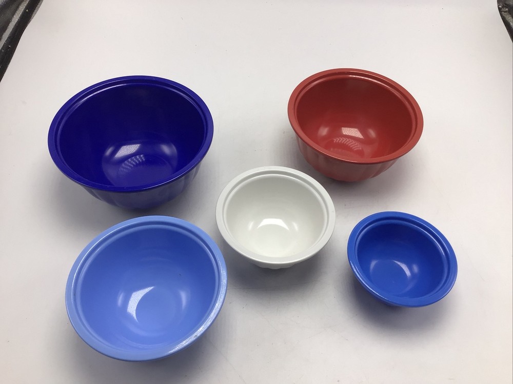 Bowl Set 5 Nesting Prep Plastic Red White Blue Small 2.5" - 5" Mini Sous Chef