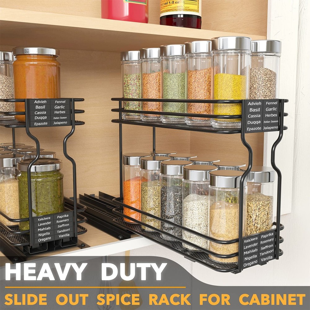 SpaceAid Pull Out Spice Rack Organizer for 4.5"W, 2-Tier, Black, Black