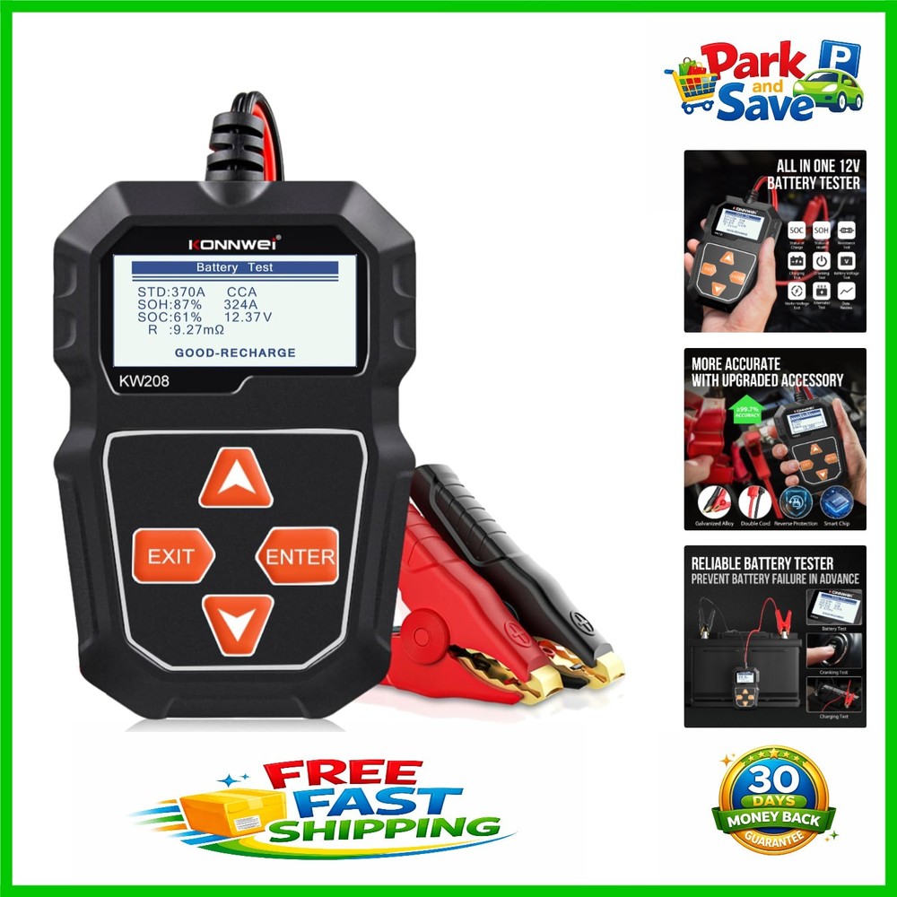 Compact Multi-Function 12V Battery Tester: Starter & Charging System Testing