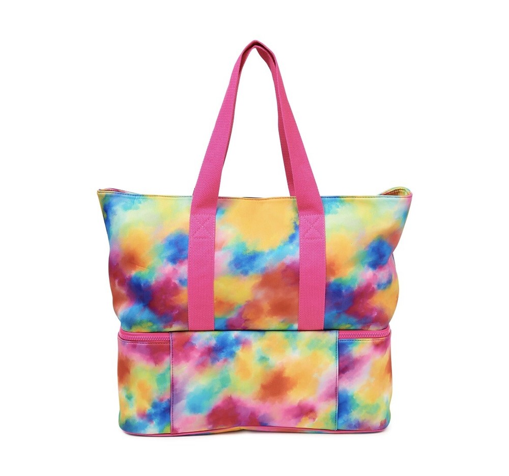 No Boundaries Beach Bag with Zip Bottom Cooler Multi Tie Dye