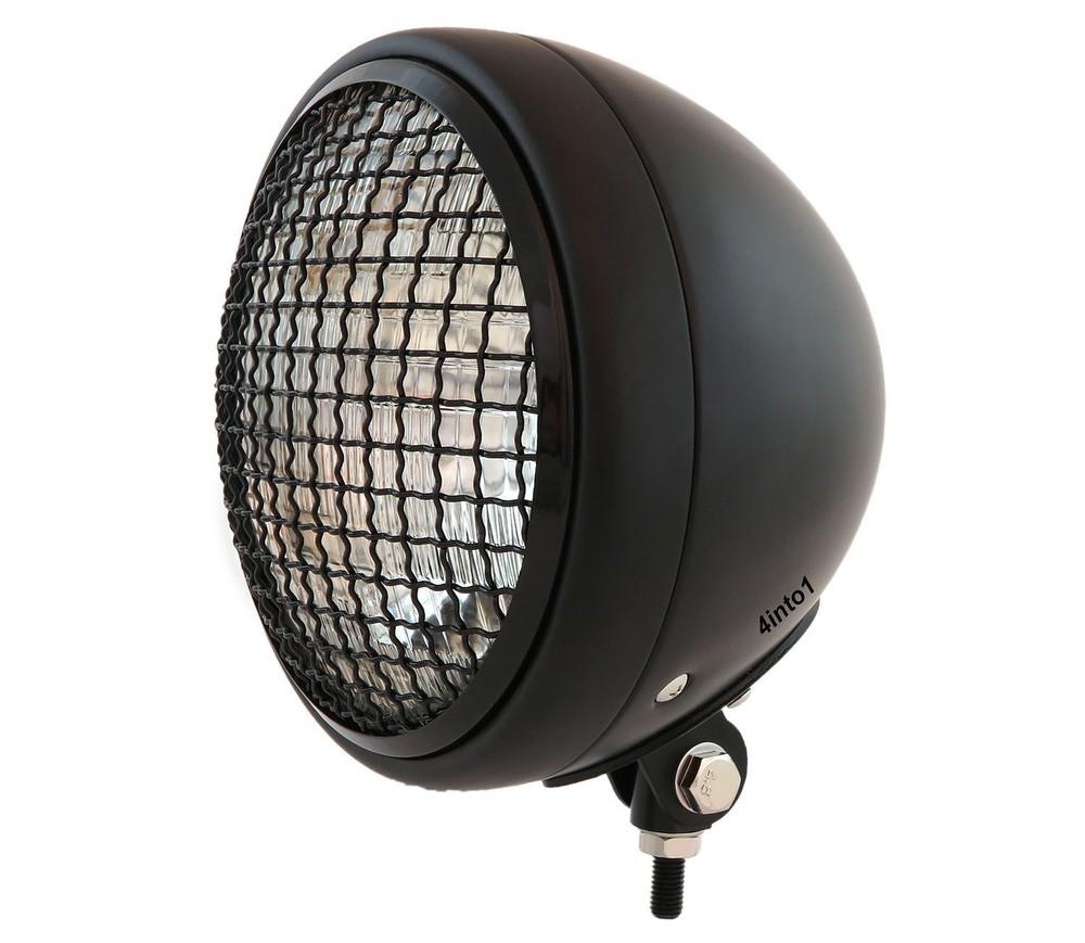 7" Bottom Mount Motorcycle Headlight Spotlight w/ Grill - Black Clear H4 Halogen