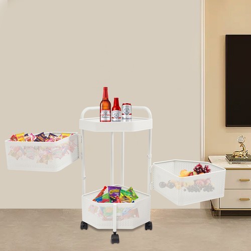 Rotating Storage Shelves Rack, 3-Tier Removable Basket Shelf Organizer