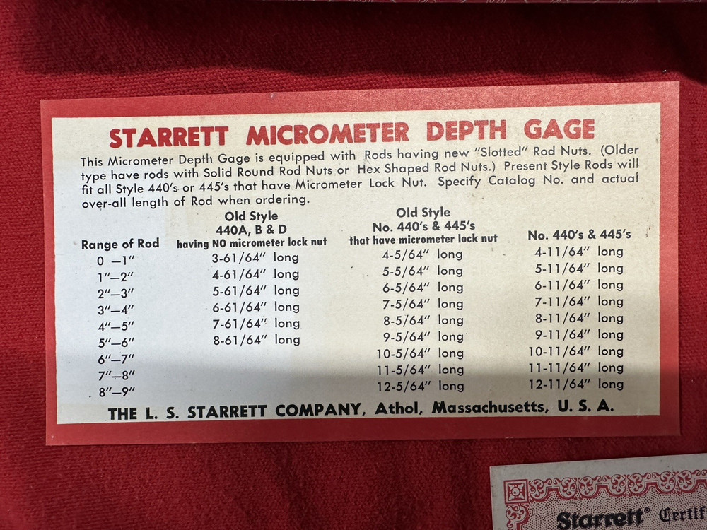Starrett Depth Micrometer, No.445B-6RL 0”-6” Range *Unused?*