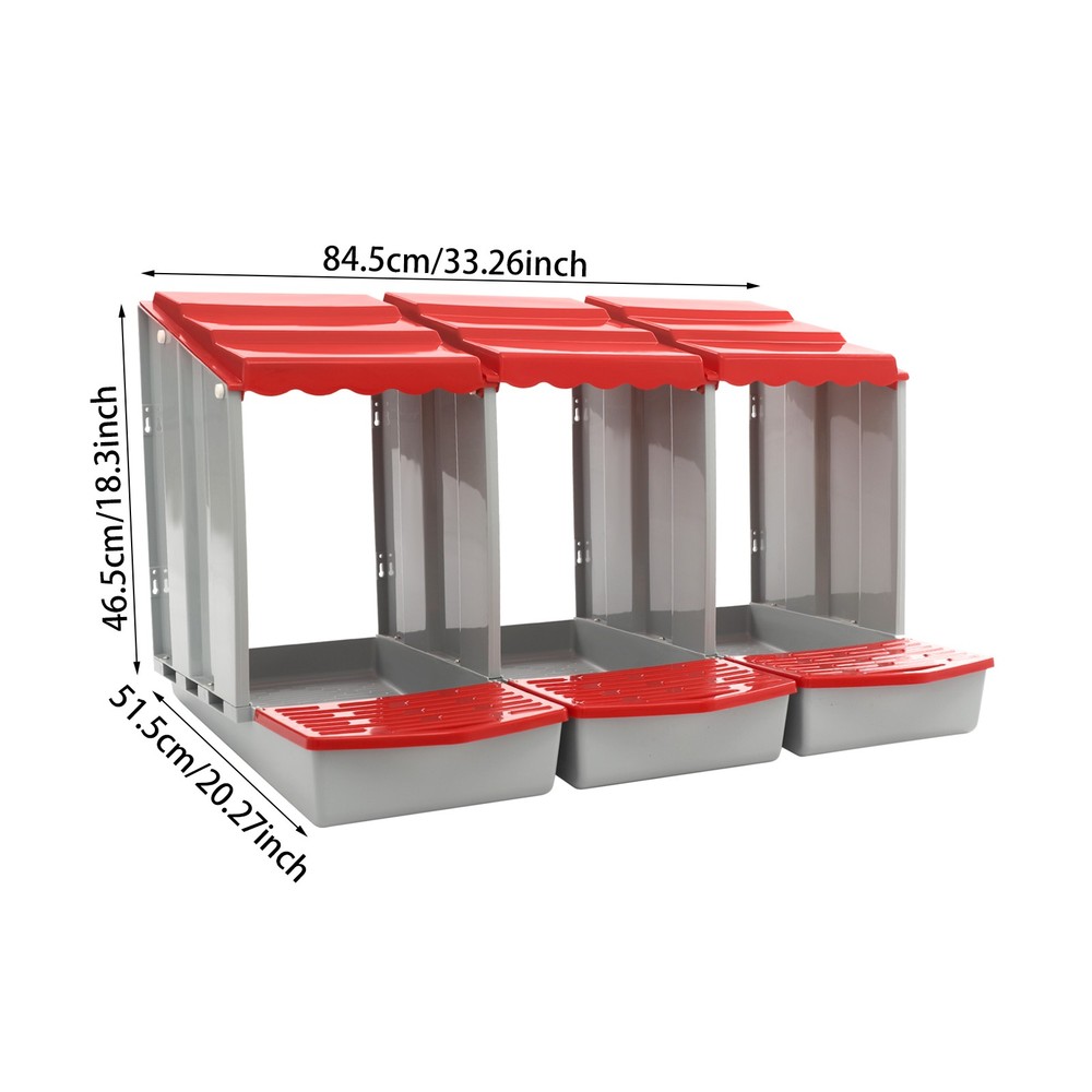 3-Compartment Chicken Nesting Box, Chicken Laying Box with Egg Collection Red
