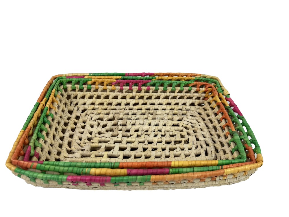 Nesting Woven Raffia? Baskets Rectangular Casserole Colorful Fiesta Set of 3