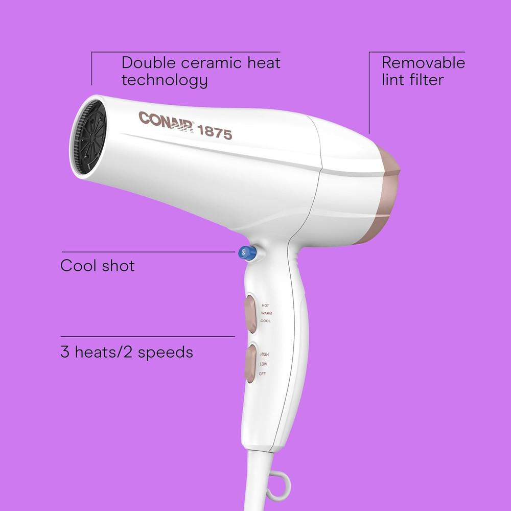 Double Ceramic Hair Dryer with Diffuser | Blow Dryer with Ionic Conditioning | I