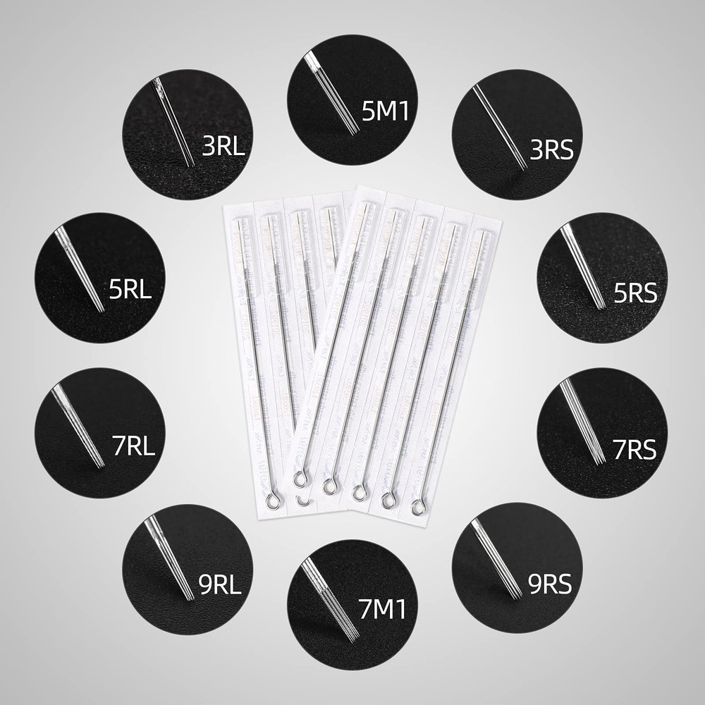 Professional Tattoo Needles and Tips Set - 100 Sterilized Disposable Assorted