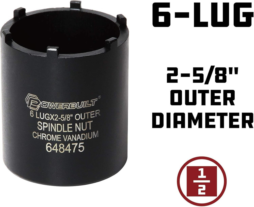 Spindle Socket, 6 Outer Black, 6 Lug, Remove Spindle Nuts, 2-5 Inch Outer, Ford