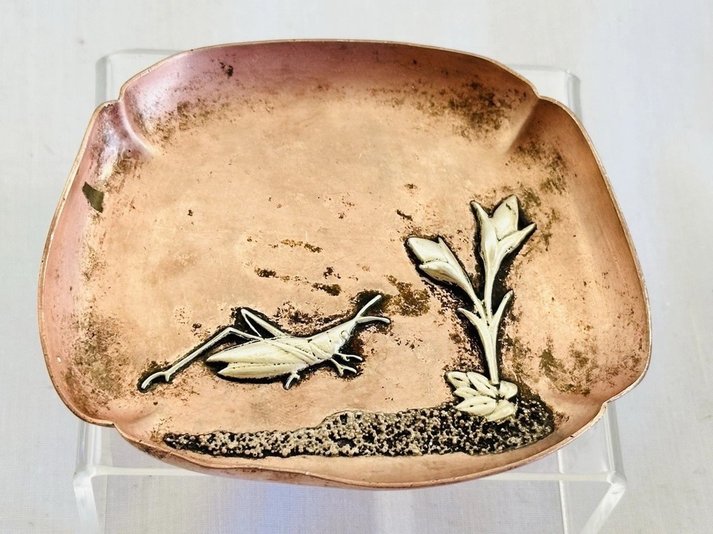 Gorham Copper Dish w/ Silver Grasshopper E62 Arts Crafts 1891