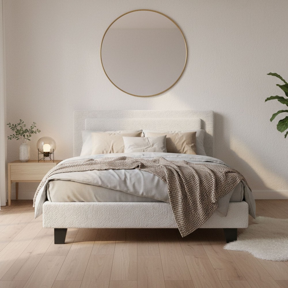 Upholstered Platform Bed Frame with Adjustable Headboard Solid Wood Full Size