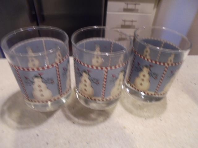 3 Debbie Mumm Snowman double old fashioned glasses mint condition ~ low shipping