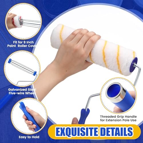 Pack 9 Inch Paint Roller Frame 5 Wire Galvanized Roller Handle Brush 18 Bule