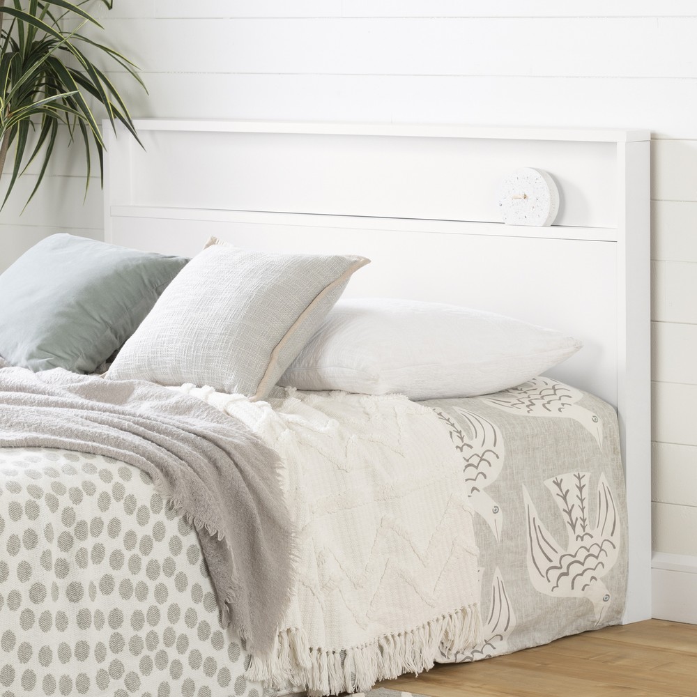 White Full Queen Wooden Panel Headboard Shelf Cut Out Bed Frame Mount Storage