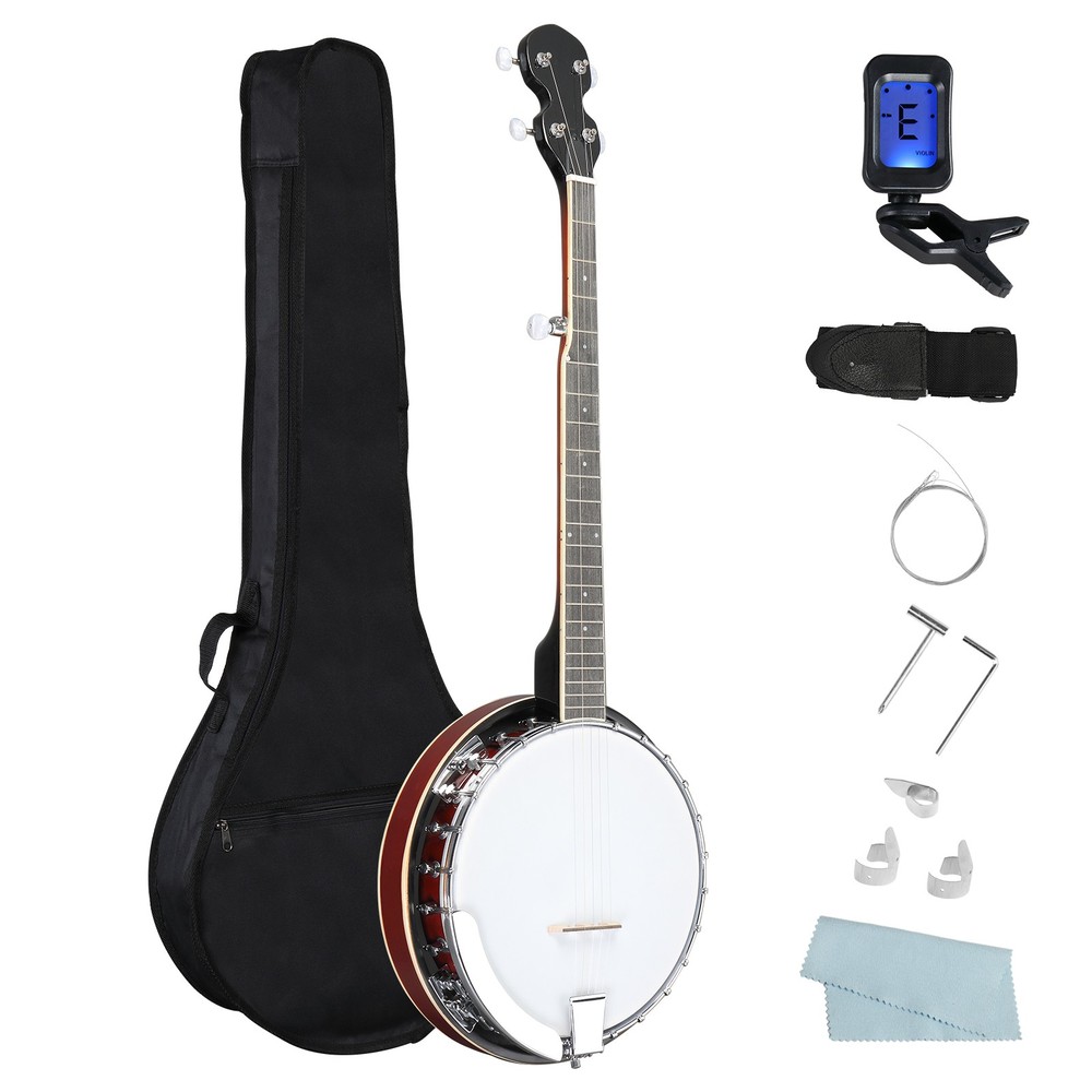 Full Size 5 String Banjos Set with Closed Solid Sapele Back Premium Neck