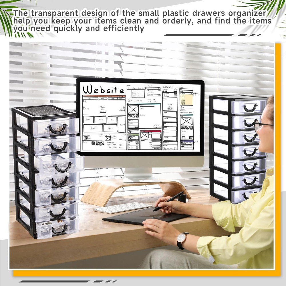 2 Pcs Plastic Drawers Organizer Mini Organizer Box Stackable Plastic Drawer S...