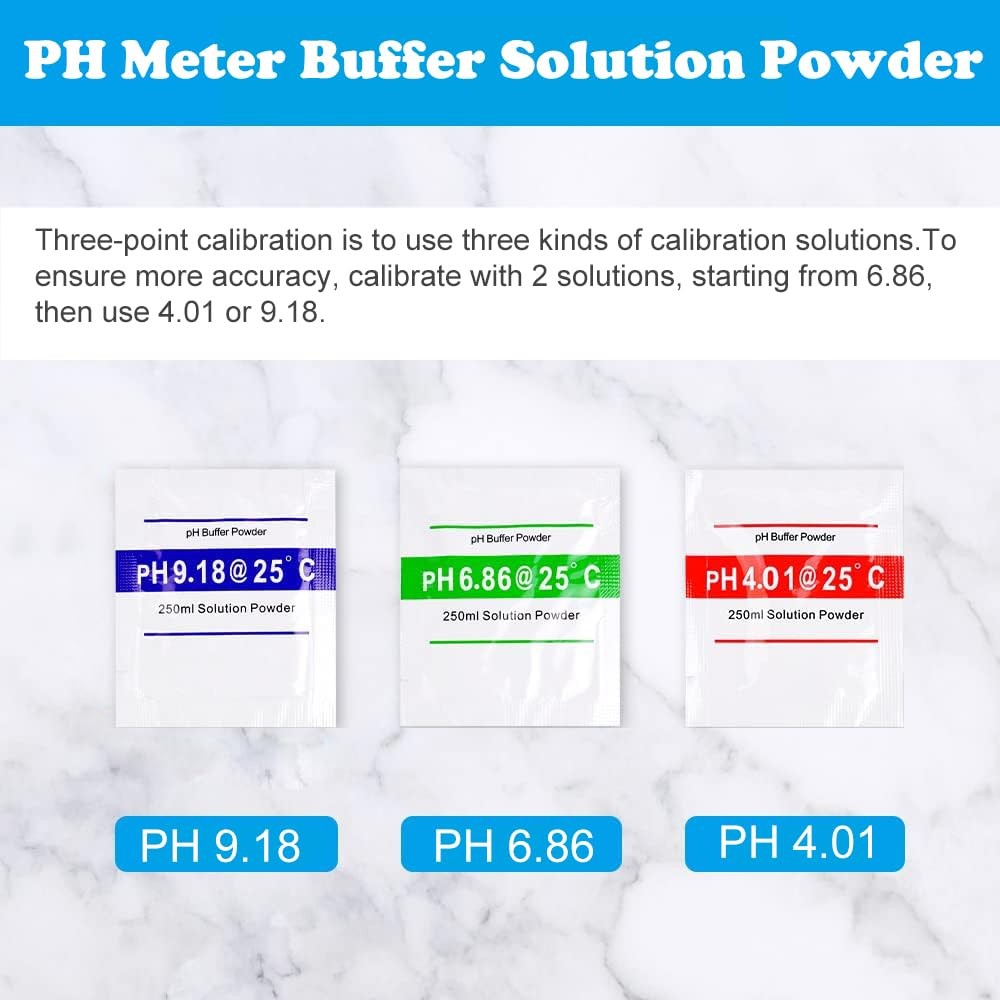 15 Pack pH Meter Buffer Solution Powder pH 6.86, 4.01, 9.18 for Precise Calib...