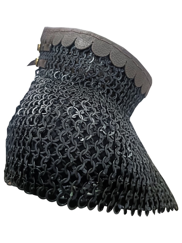 Medieval Chainmail Collar Mild Steel 9mm Flat Riveted Ring Black Gorget Armor