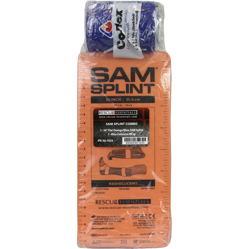 SAM Splint Combo Pack (36" Orange/Blue Flat Splint & Blue Cohesive Wrap)