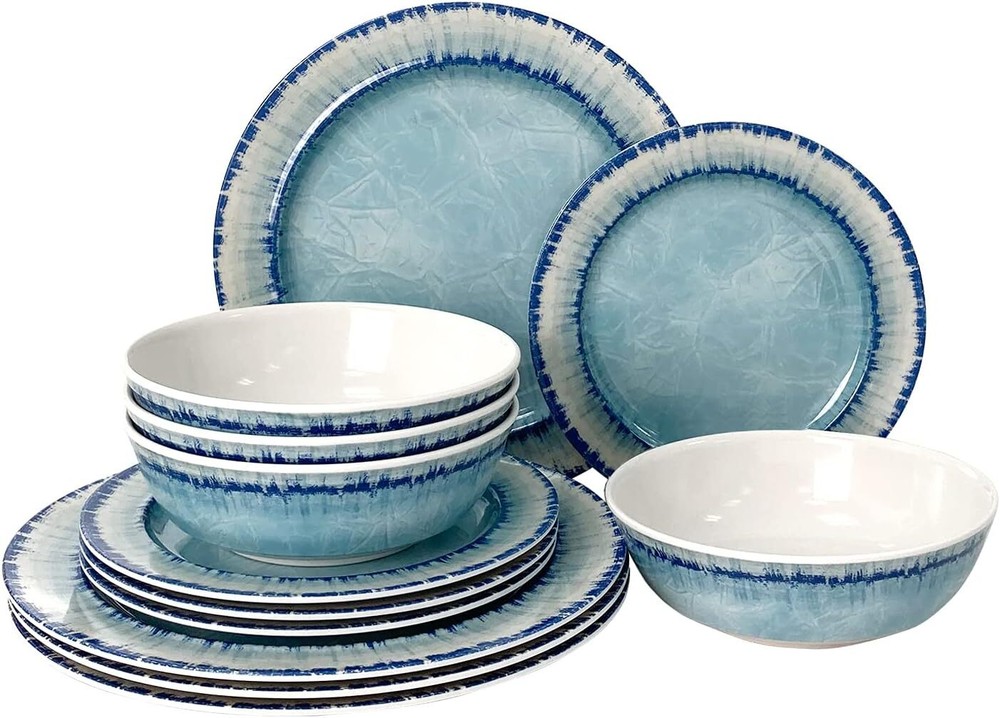 Dinnerware Set (12 pcs), dishwasher safe,lightweight and unbreakable, light blue