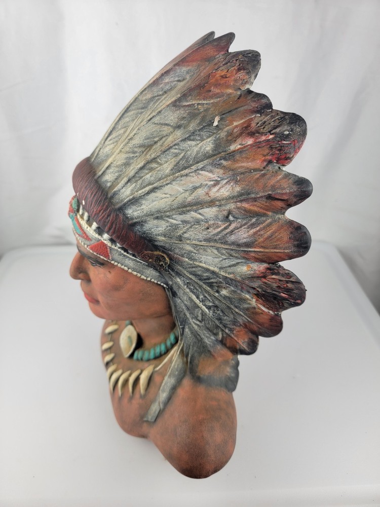 12" Native American Chief Warrior Head Bust Ceramic