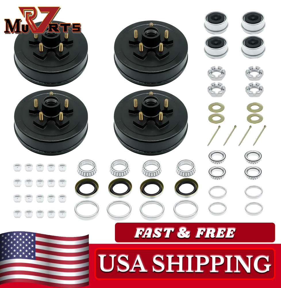 10" x 2.25" Trailer Hub Drum Kit 5 x 4.5" Bolt Pattern for 3500 lbs Axle 4 Sets