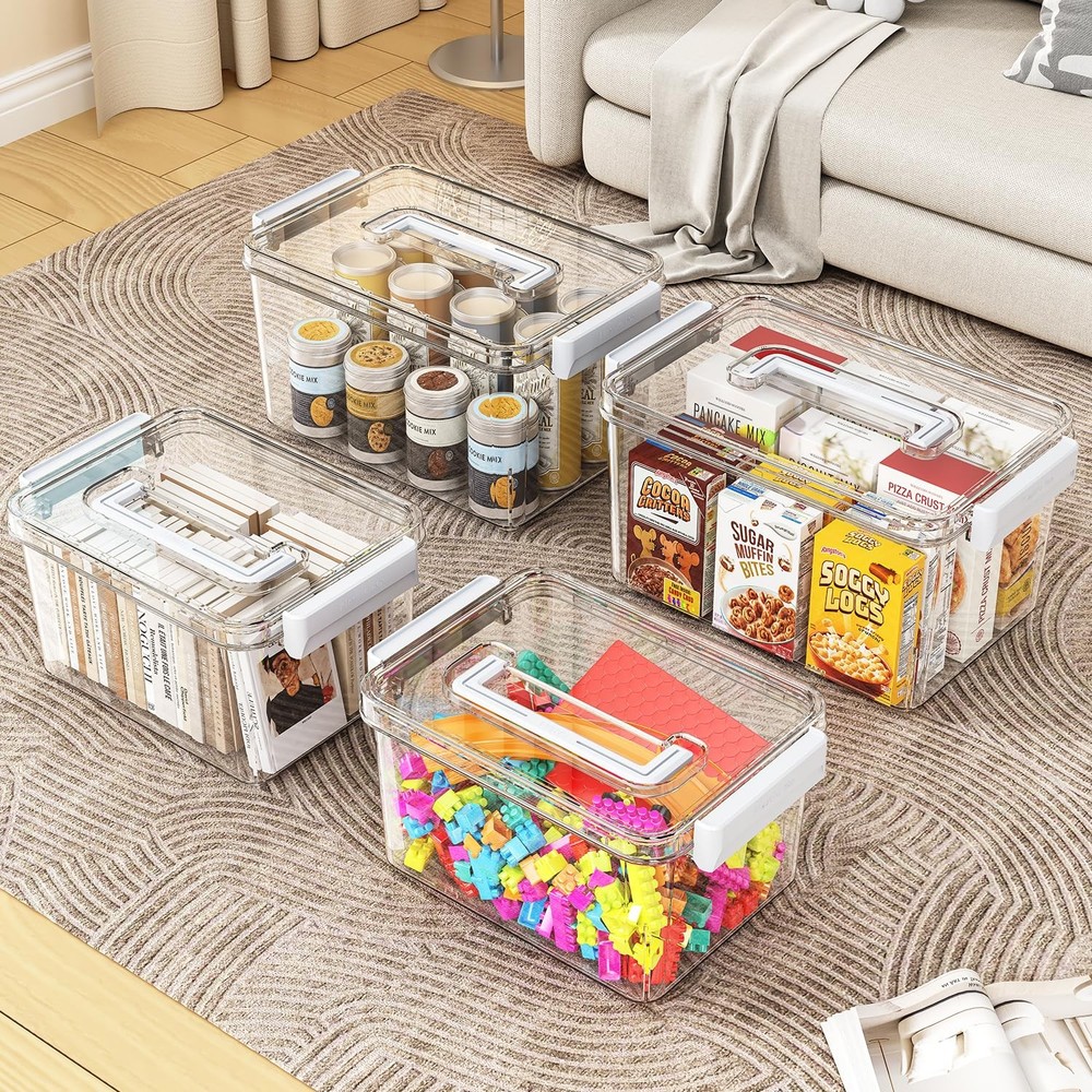 Plastic Storage Bins with Lids Stackable organization and Storage Containers ...