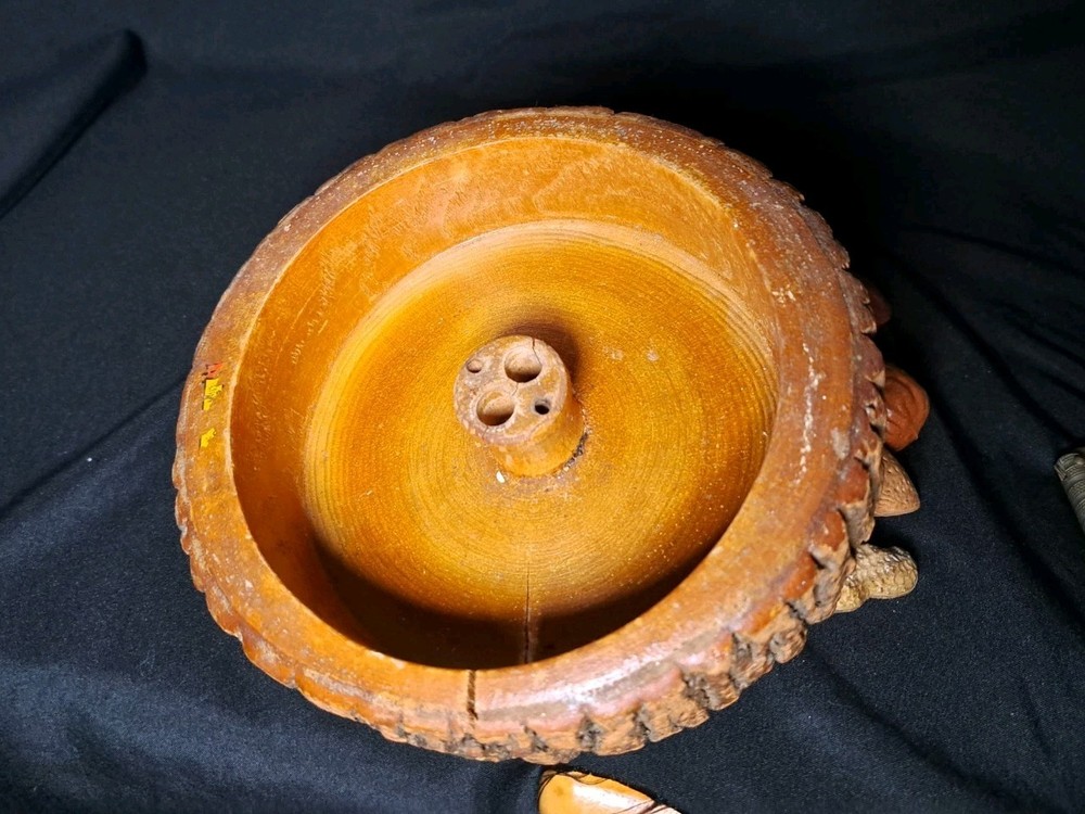 VTG Ellwood Rusticware Nutcracker Tree Bark Bowl w/ Utensils & Nuts