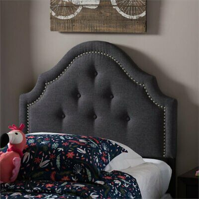Cora Upholstered Twin Headboard in Dark Gray