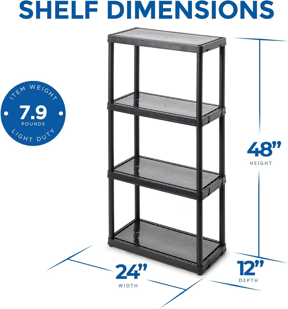 4 Shelf Fixed Height Solid Light Duty Storage Unit 12 X 24 X 48" for Home, Garag