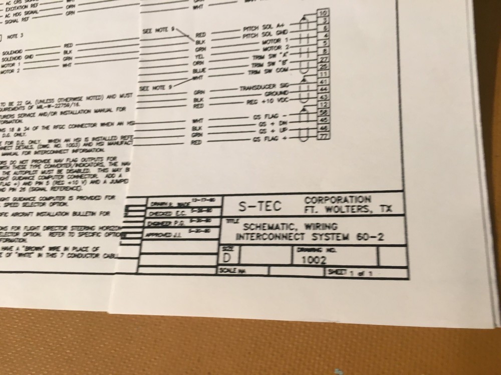 S-tec System 60-2 Autopilot Schematic, Installation Wiring Interconnect.
