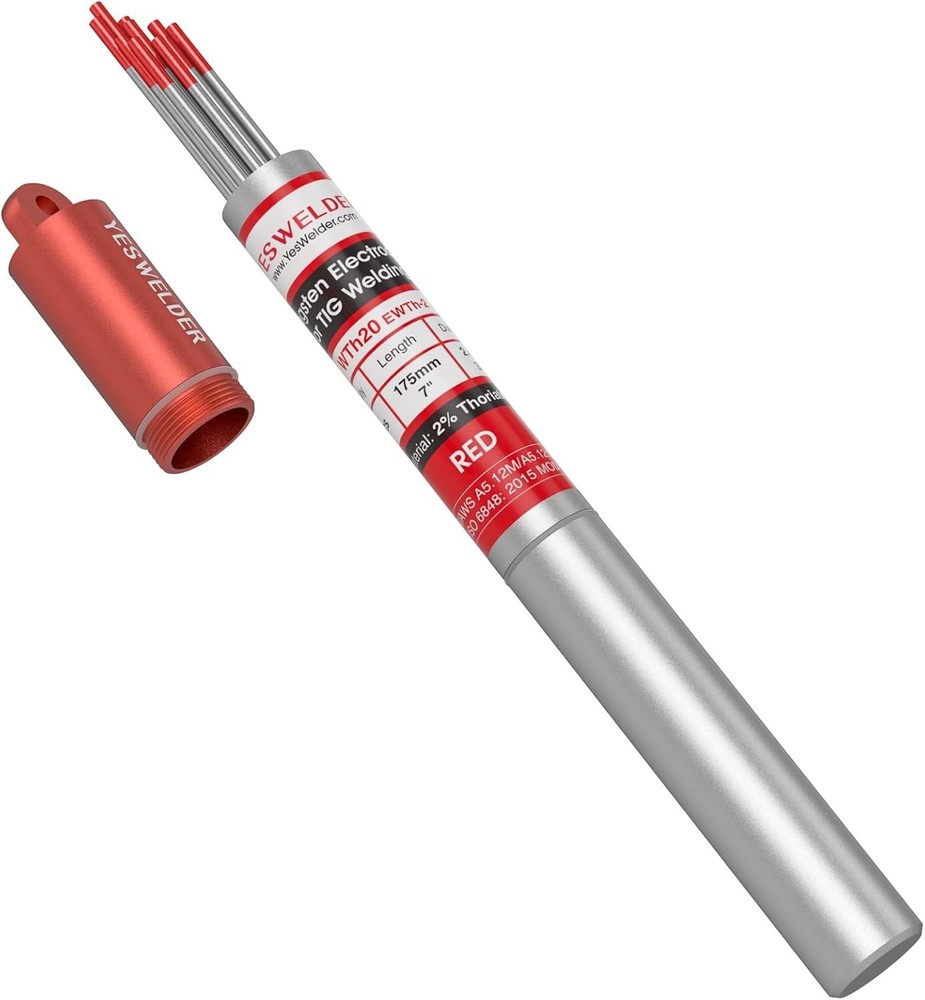 Compact Red Tip Tungsten Electrodes for TIG Welding 3/32" x 7", 10 Count