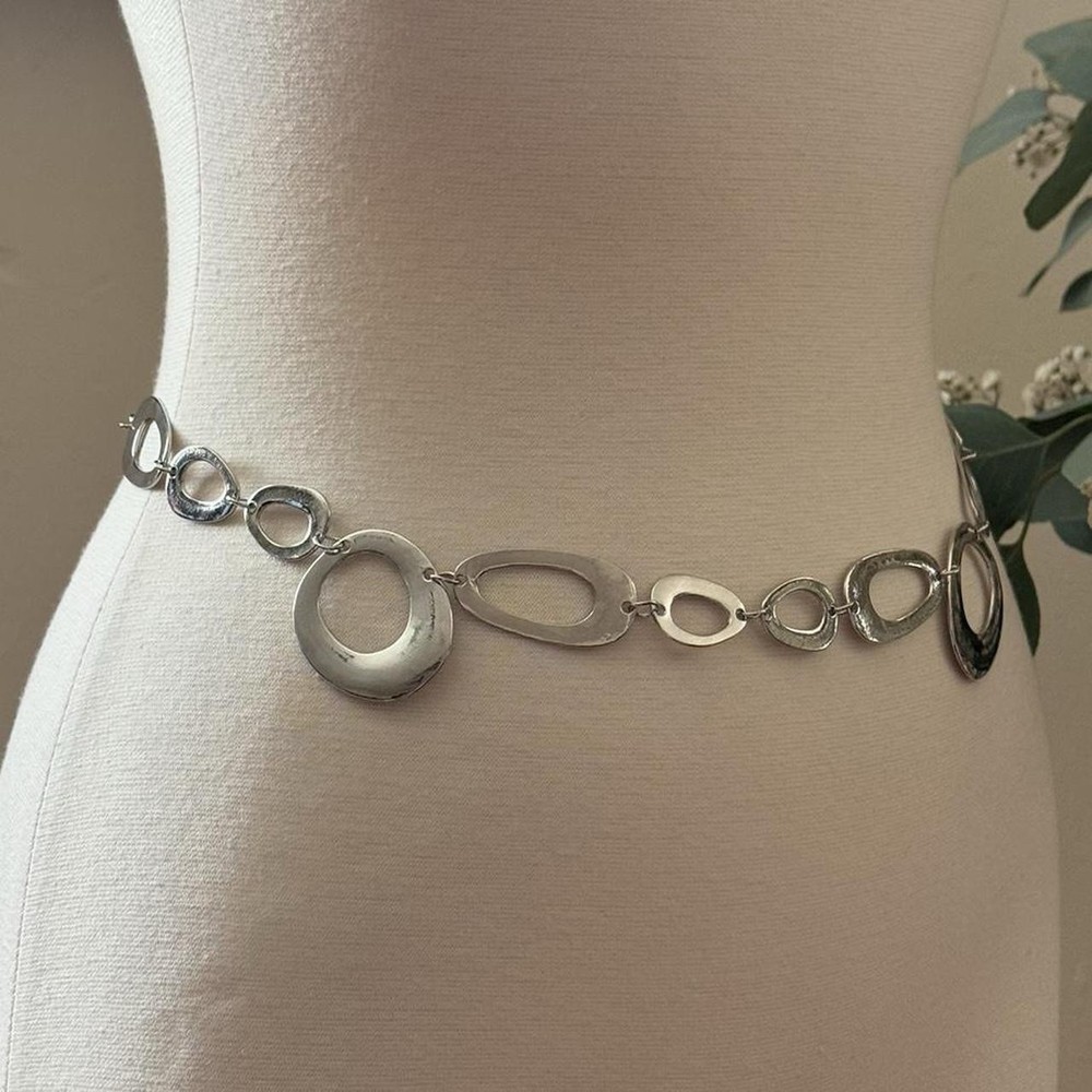 Disco Y2K Silver Irregular Circle Chain Belt