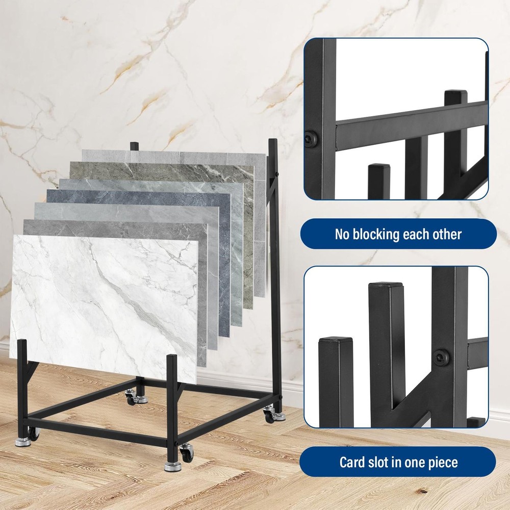 Tile Display Rack,Tile Display Stand With Wheels, Sample Storage Rack, Black