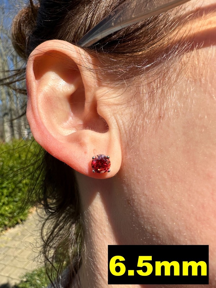 Real Ruby Red Moissanite Screwback Stud Earrings 925 Silver 3-8mm Iced Pass Test
