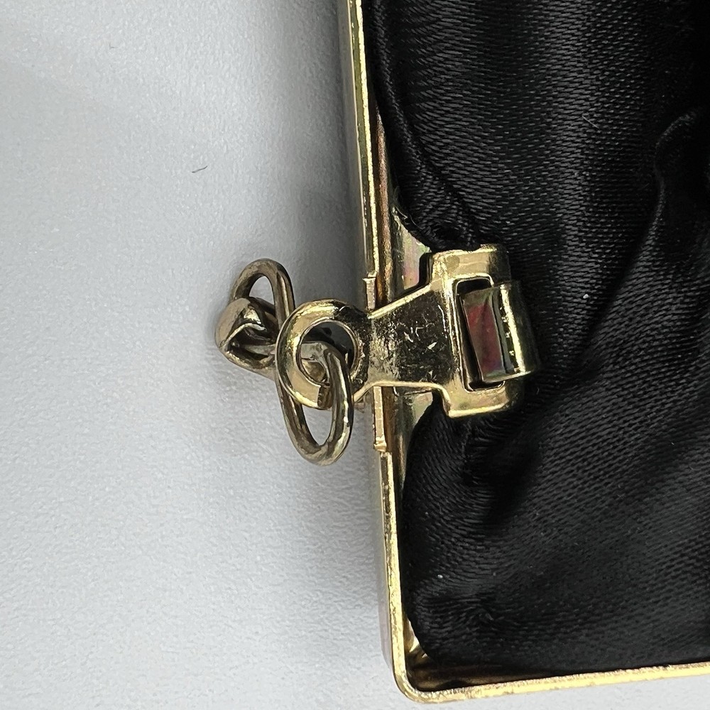Clam Shell Black Beaded Vintage Clutch with Chain Strap