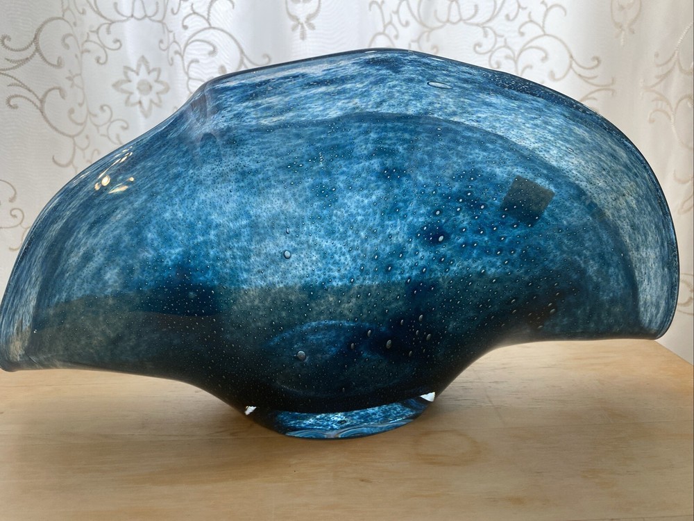 Blue Wavy Hand Made Bubble Vase