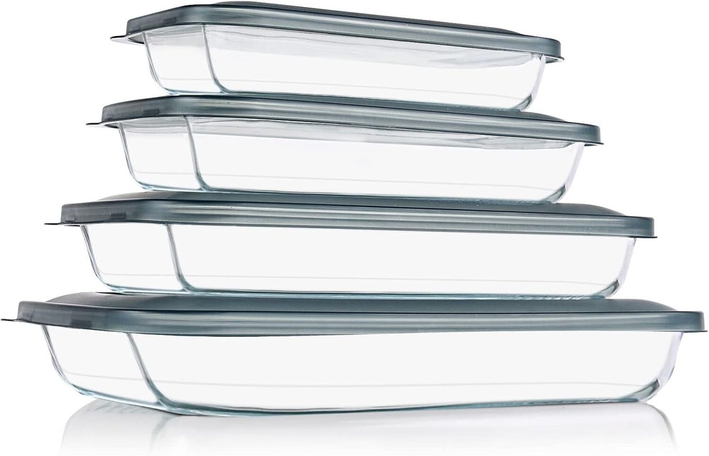 8 Pieces Glass Baking Dish with Lids Rectangular Glass Baking Pan Bakeware Set