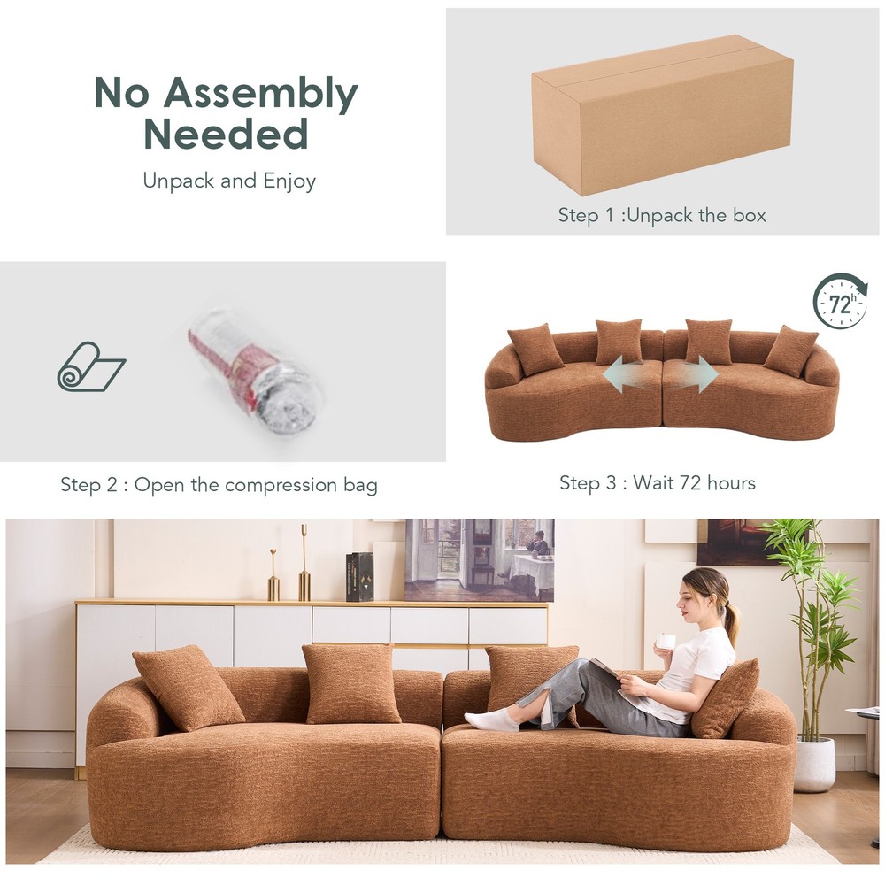 Compression Sponge Sofa Orange Curved Modular Sectional, 30D High-Density Chen