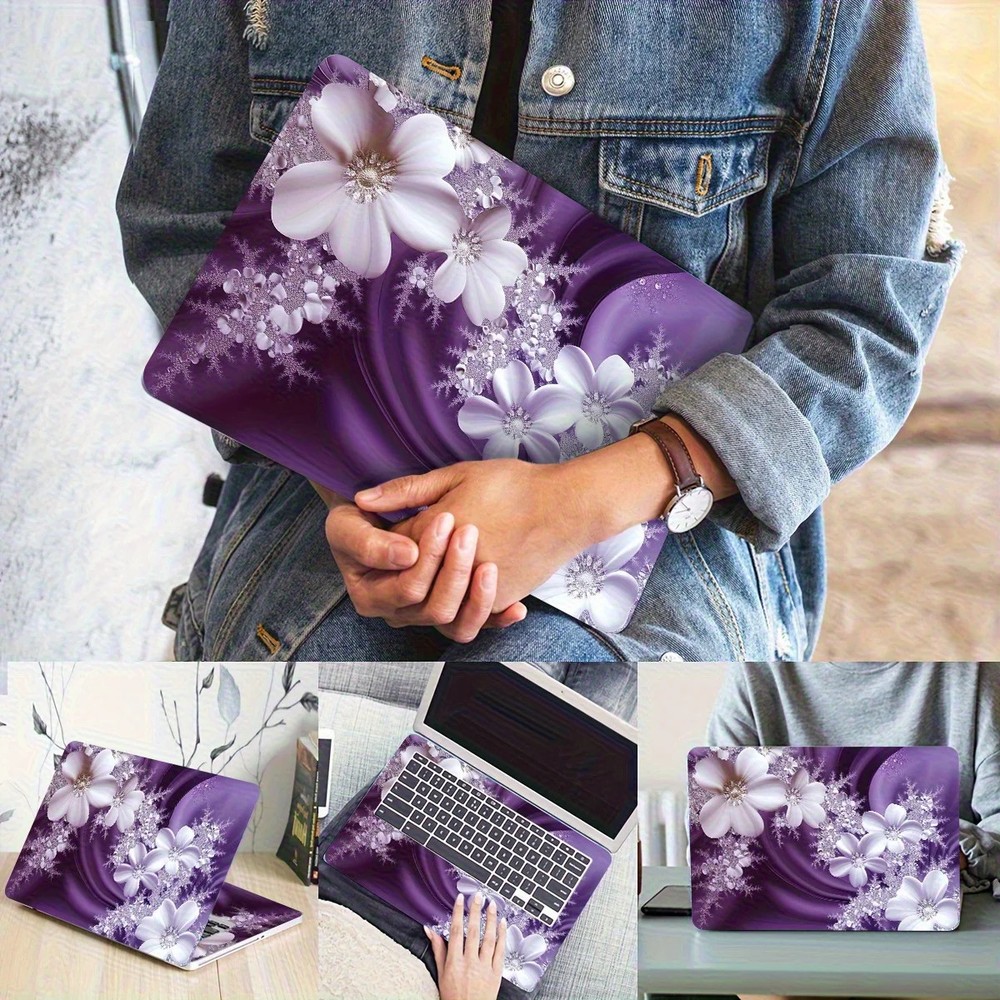 2Pcs Floral Pattern Laptop Sticker Protective Case Waterproof Scratch Resistant