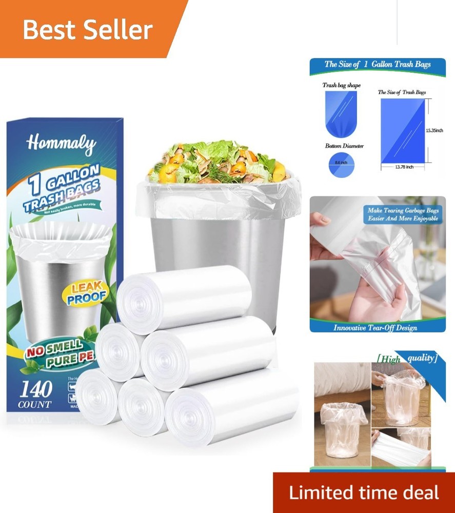 Versatile 1 Gallon Clear Trash Bags - 140 Count for Small Space Organization