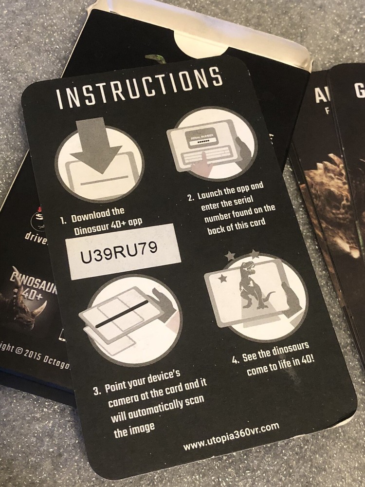 4D DINOSAUR EXPERIENCE AUGMENTED REALITY CARDS UTOPIA 360 OCTAGON STUDIOS