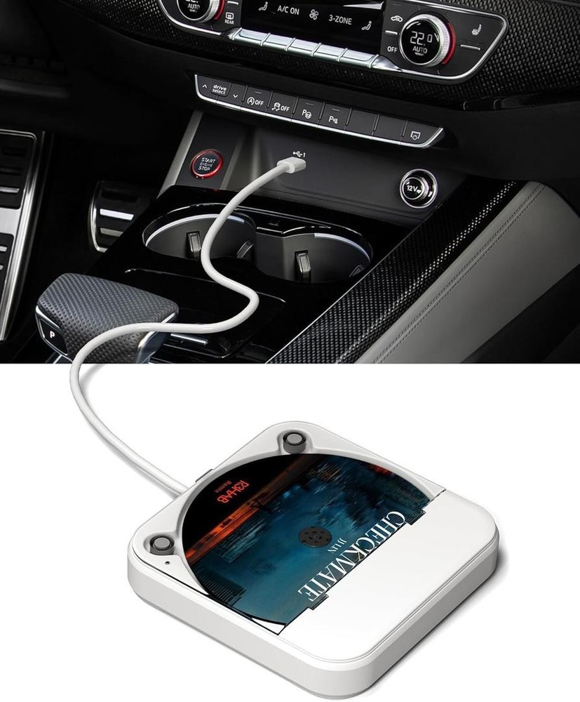 Portable Car CD Player with USB AUX Port External White