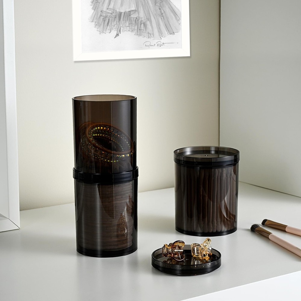 6-Pack Black Stackable Apothecary Jars - (10oz & 12oz) Mixed Sizes Qtip Holde...