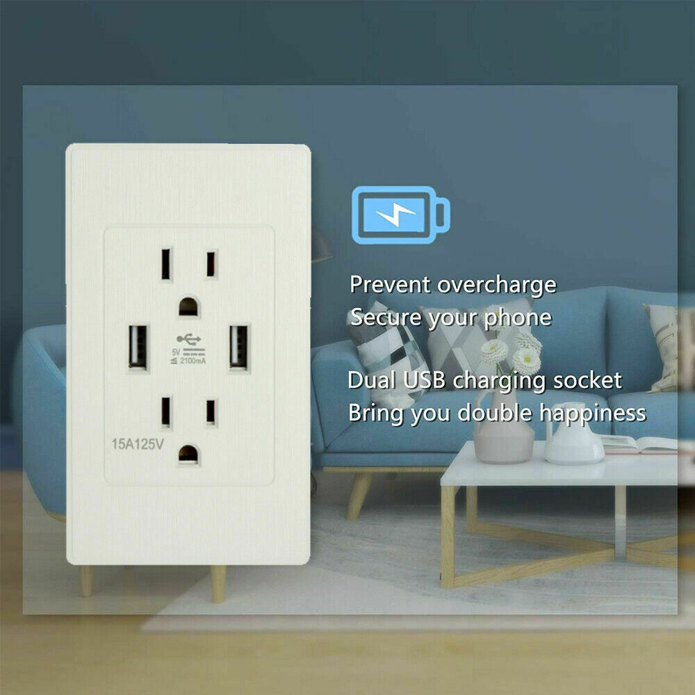 Dual USB Wall Outlet Fast Charger Port Socket Electrical Receptacles Panel Lot