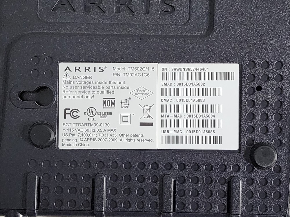 Arris Cable Modem Model TM602G/115.
