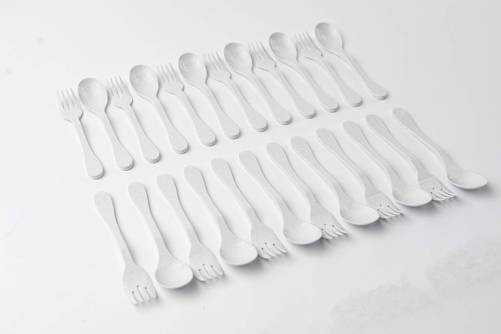 Eco Plant Based 24 Pack Reusable Flatware Set (White)…