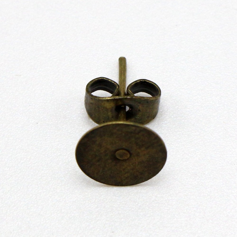 200 Pcs Bronze 8mm Flat Blank Pad Earring Ear Post Stud with Stopper Finding