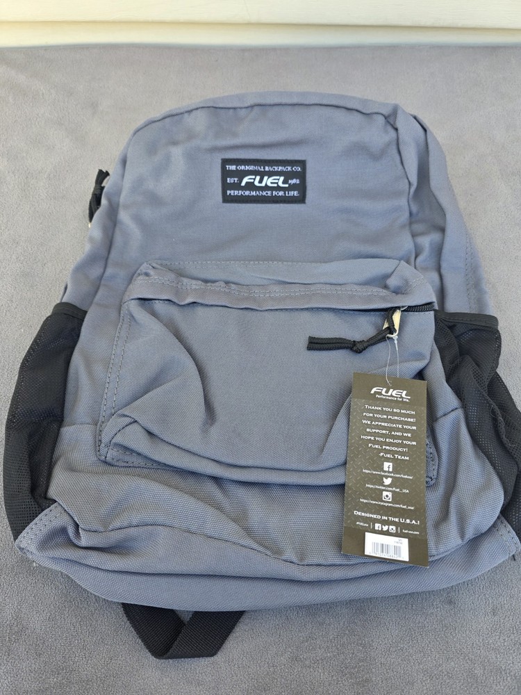 FUEL Grey and Black Polyester Backpack 2 Zippered Compartments