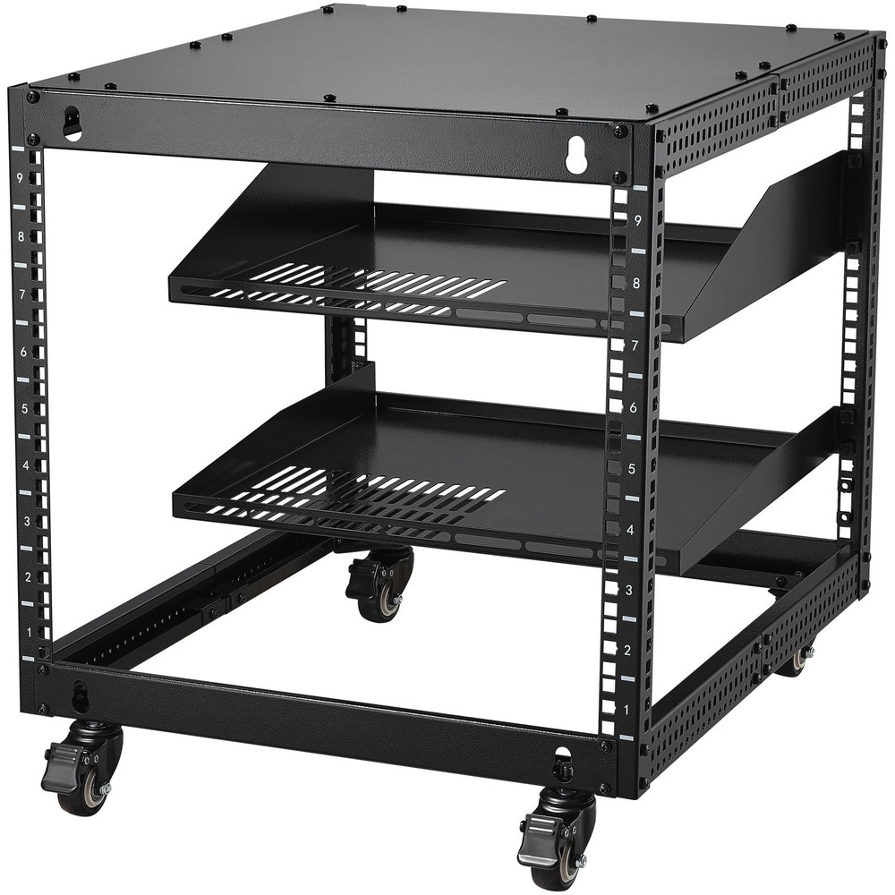 9U 4-Post Open Server Rack, 23-40" Adjustable Depth, Wall/Floor Mountable