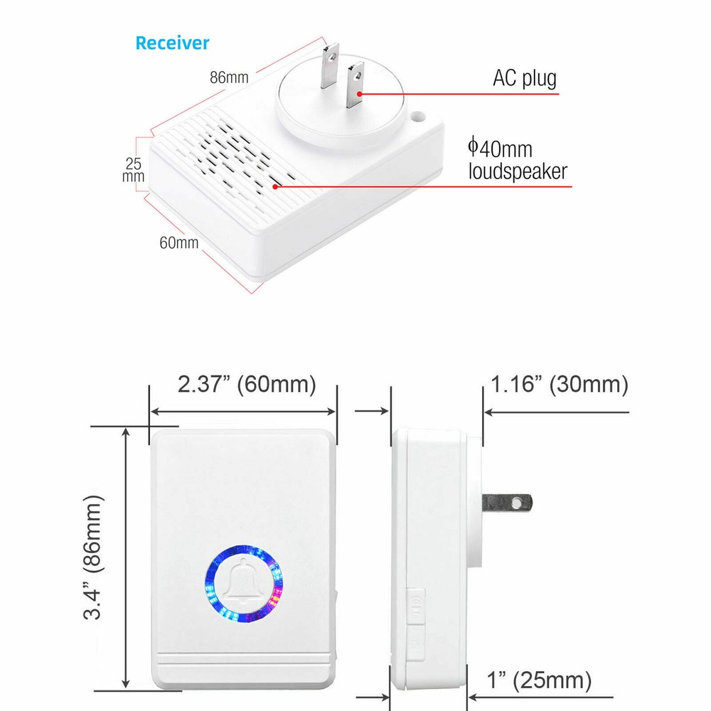 Door Open Alert Chime Wireless 600ft 5 Volume Level Magnet Sensor +2 Transmitter
